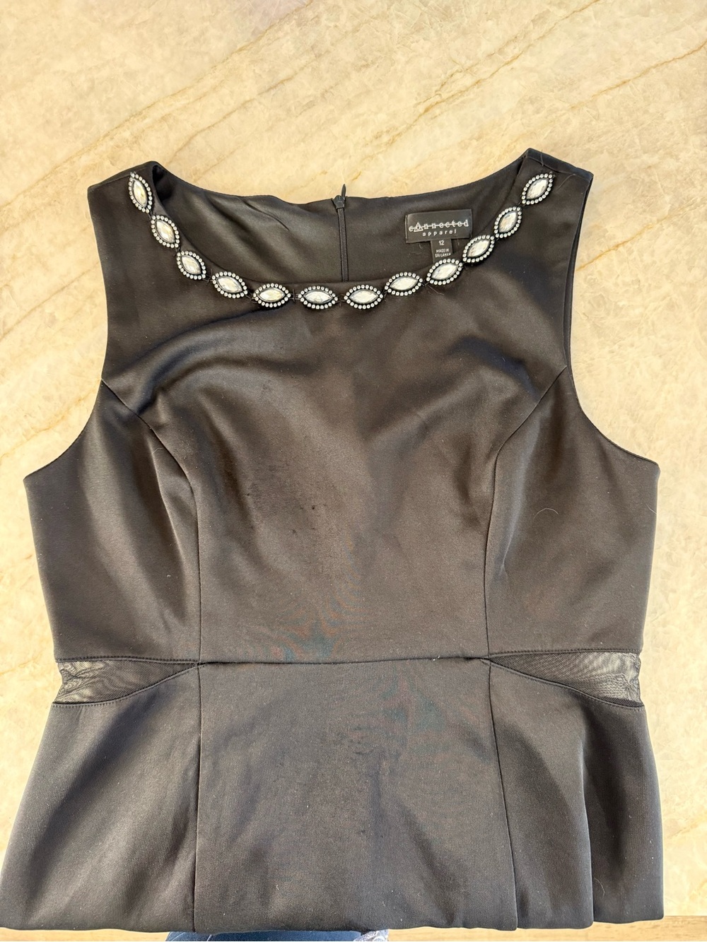 connected apparel Black Sleeveless Jewel-Embellished Peplum Top